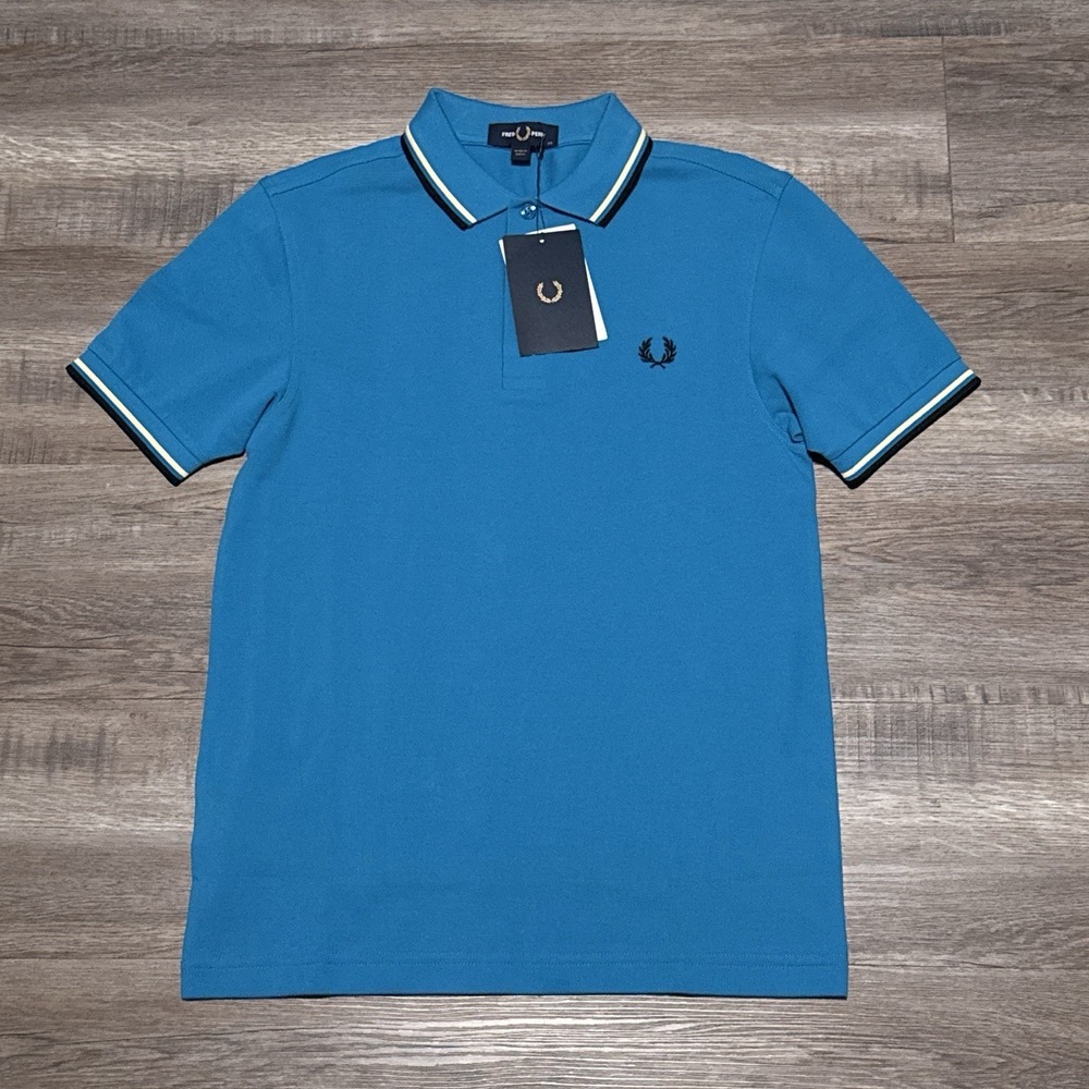 NEW Fred Perry Men's Sz Extra Small Cotton Cyber Blue Twin Tipped Polo Shirt XS